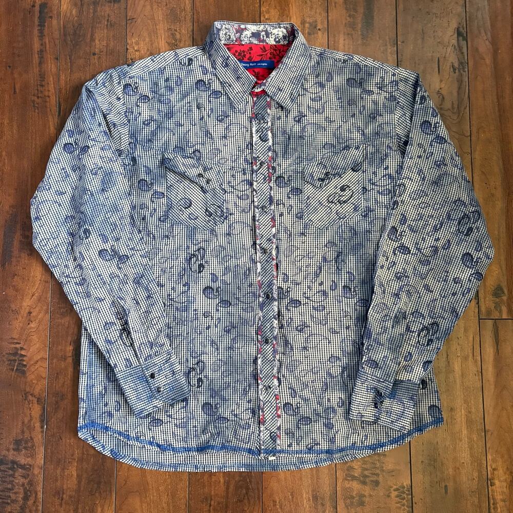 Georg Roth Los Angeles Western Shirt Mens XXL Blue Gray Paisley Check